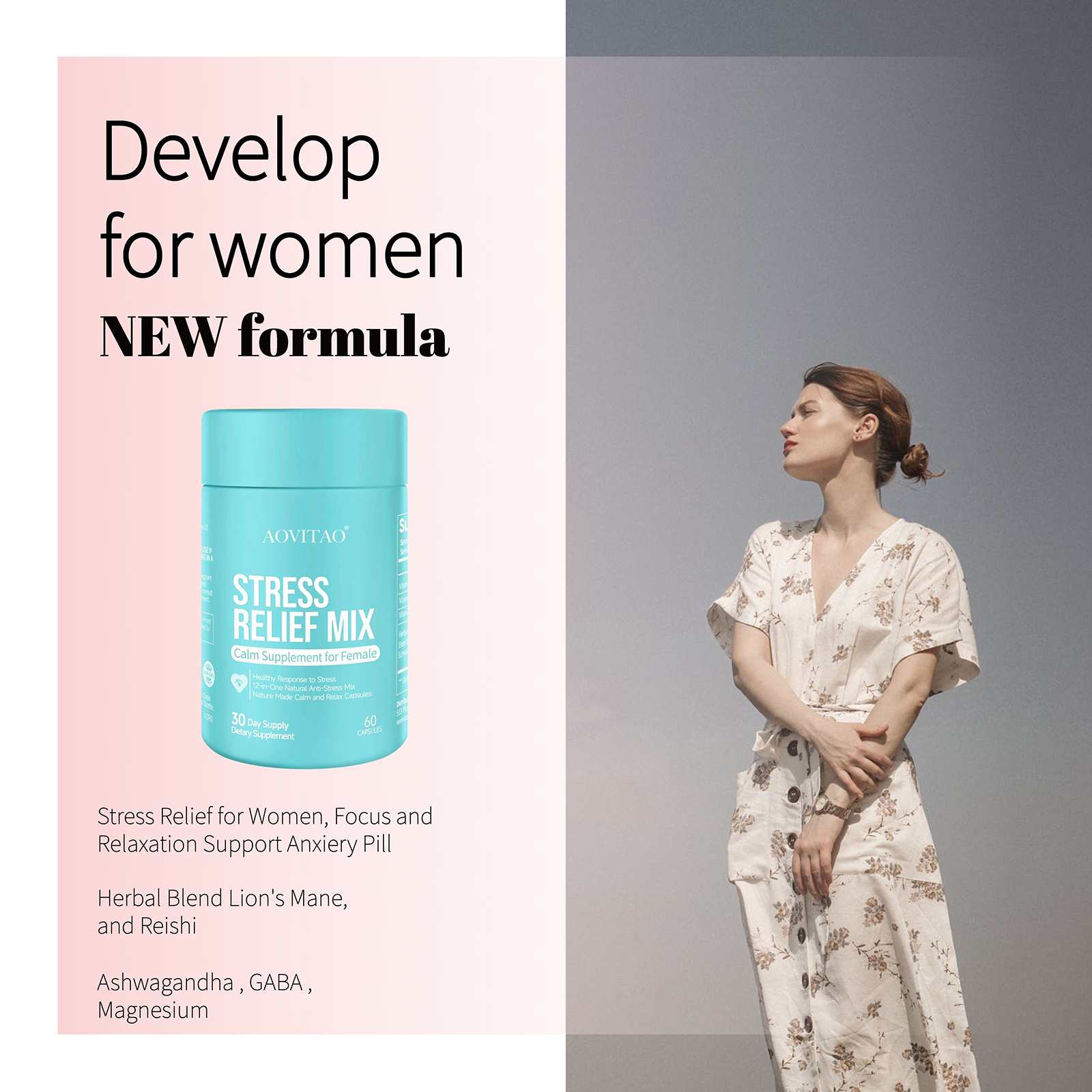 Ashwagandha For Women Supplement With L-Theanine Magnesium, Stress Relief, Focus And Relaxation Support Anxiery Pill - Image 5