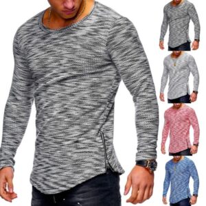 Spring pattern pit strip round neck pattern zip hem T-shirt
