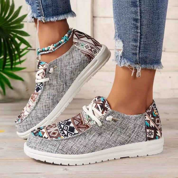 New Print Flats Shoes Summer Spring Casual Canvas Loafers For Women - Image 3