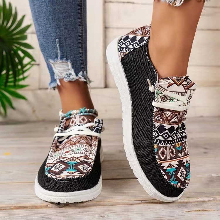 New Print Flats Shoes Summer Spring Casual Canvas Loafers For Women - Image 2