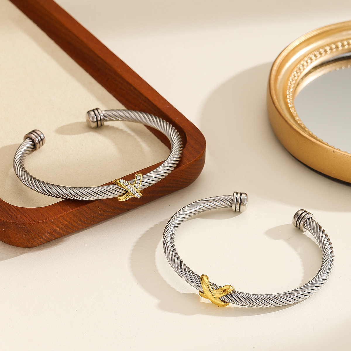 1PCS Fashionable Personalized 8-character Cross Steel Wire Bracelet,Open Bracelet, Simple Versatile Trendy Diamond Bracelet, Suitable For Men And Women To Wear, Holiday Jewelry Gift - Image 4