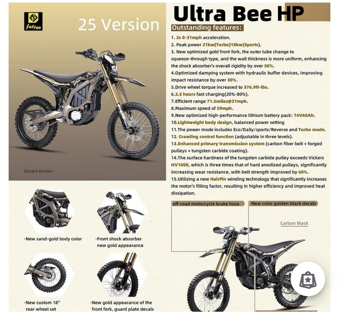 2025 SUR RON ULTRA BEE 21 KW- GOLD & BROWN - Image 9